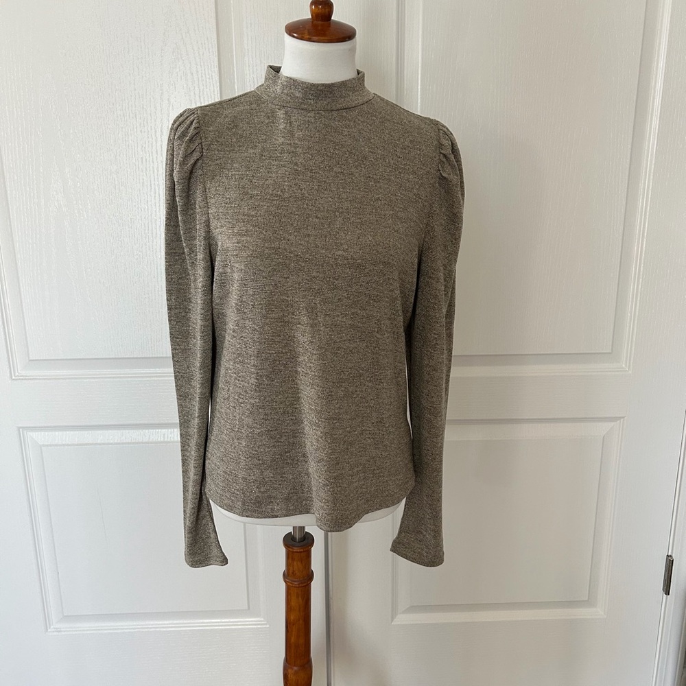 Dolan Metallic Puff Shoulder Mock Neck Top - Picture 3 of 5